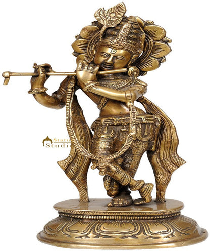 Brass Krishna Statue 11 Inch by vendor-unknown - Hindu Gods (View 3)