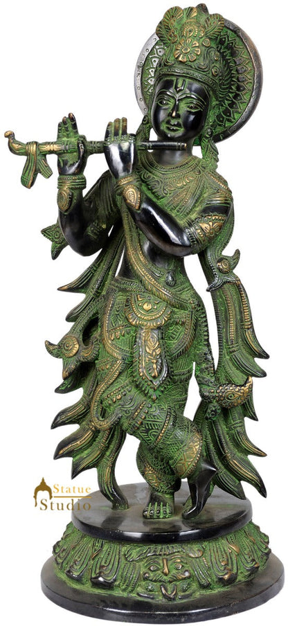 Brass Krishna Statue Antique Finish 12 Inch by vendor-unknown - Hindu Gods (View 4)