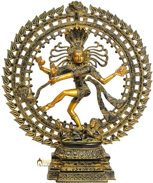 Antique Brass Indain Deity Dancing Shiva Lord Natraj Statue 22"