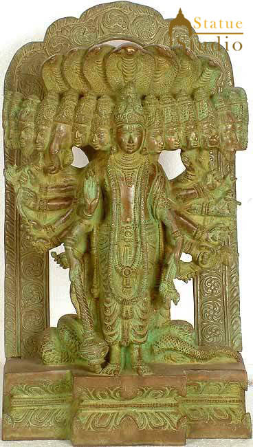 Antique Brass Indian Hindu Lord Vishnu in His Cosmic Magnification 14" - Image 3