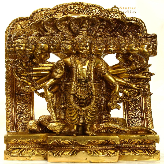 Brass Indian Hindu Lord Vishnu in His Cosmic Magnification 14" - Eco-friendly - Sama Homes