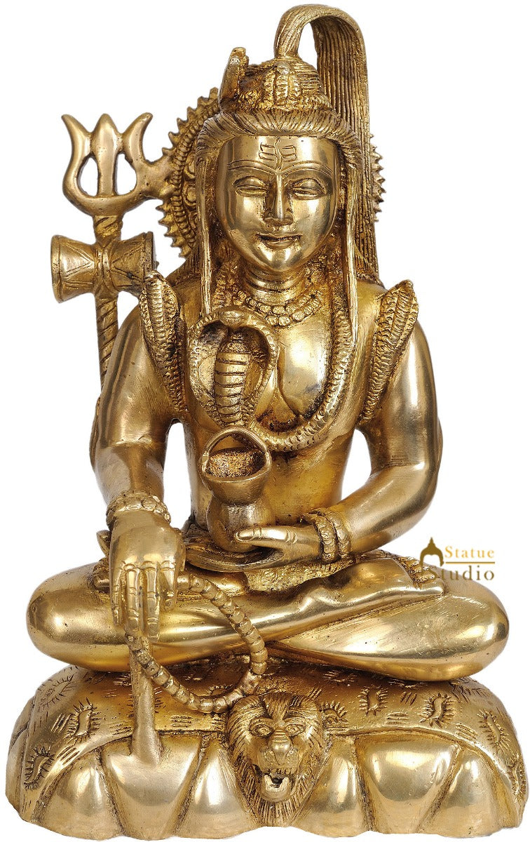 Brass Handmade Hindu Deity Lord Shiva Idol Shankar Murti 9 Inch - Image 3