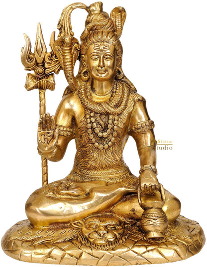 Brass Rare Depiction Statue of Lord Shiva Seated on the Mountain of Kailash 10" by vendor-unknown - Hindu Gods (View 3)