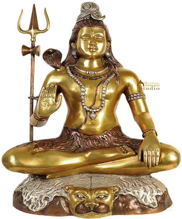 Rare Depiction Large Statue of Lord Shiva Seated on the Mountain of Kailash 22"