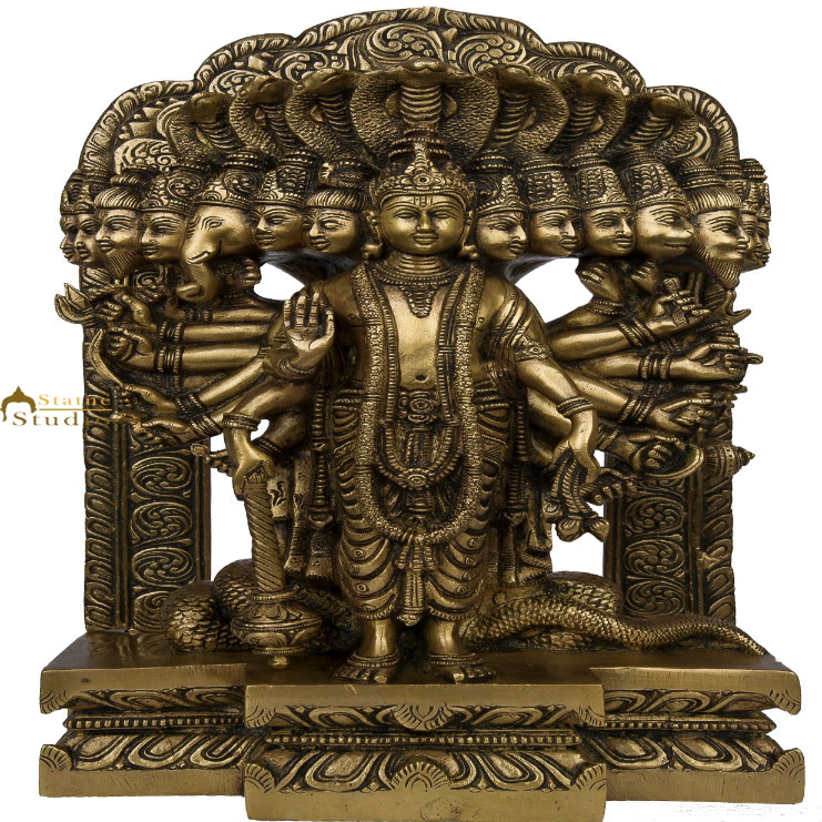 Brass Indian Hindu Lord Vishnu in His Cosmic Magnification Antique Statue 14" - Eco-friendly - Sama Homes