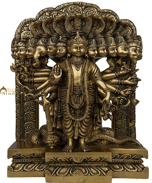 Brass Indian Hindu Lord Vishnu in His Cosmic Magnification Antique Statue 14" - Image 2