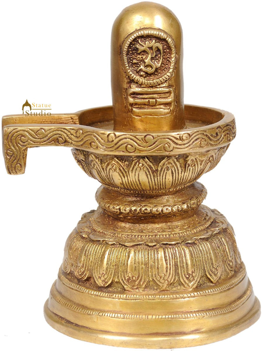 Brass Shiva Lingam with Sacred OM Engraving 7 Inch