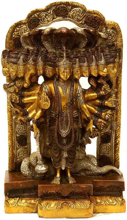 Brass Indian Hindu Lord Vishnu in His Cosmic Magnification Antique Statue 14" by vendor-unknown - Hindu Gods (View 3)