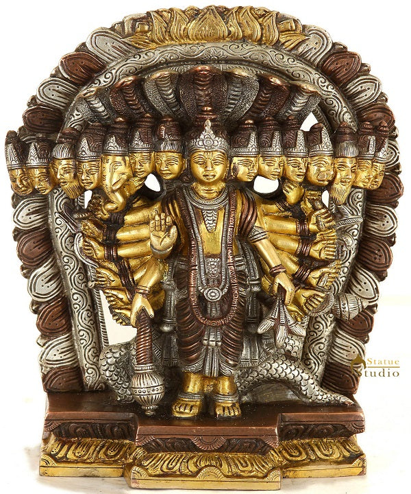 Brass Indian Hindu Lord Vishnu in His Cosmic Magnification Antique Statue 11" - Image 2
