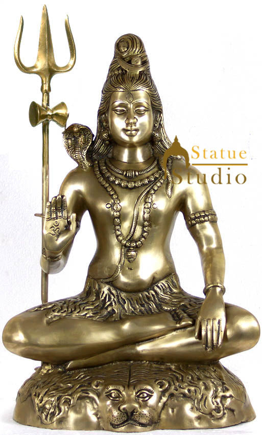Brass Large Lord Shiva Statue Seated on the Mountain of Kailash 24 Inches