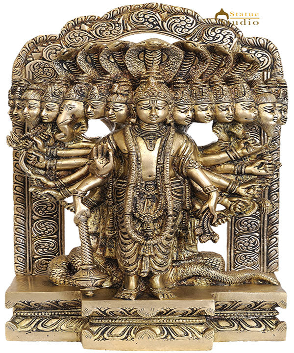 Brass Indian Hindu Lord Vishnu in His Cosmic Magnification Antique Statue 14" - Image 2