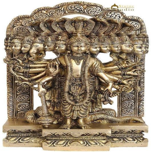 Brass Indian Hindu Lord Vishnu in His Cosmic Magnification Antique Statue 14"
