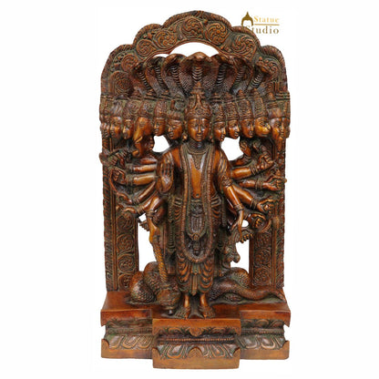 Brass Indian Hindu Lord Vishnu in His Cosmic Magnification Antique Statue 14" by vendor-unknown - Hindu Gods
