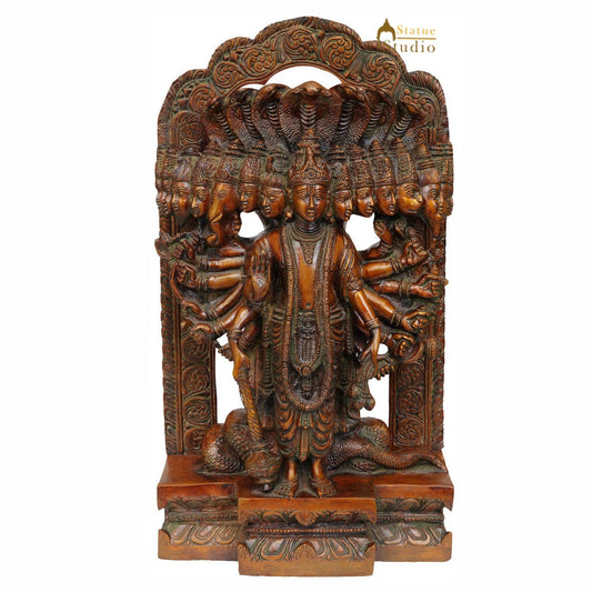 Brass Indian Hindu Lord Vishnu in His Cosmic Magnification Antique Statue 14"