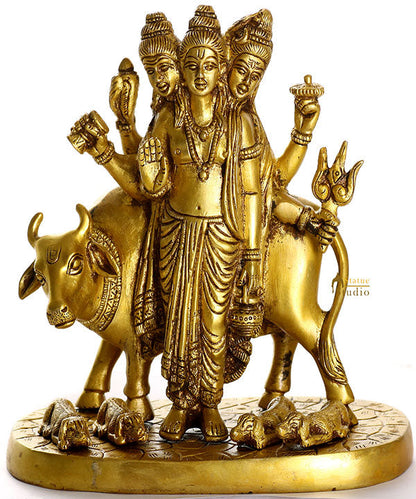 Rare Antique Brass Lord Dattatreya Idol Brahma, Vishnu Shiva Incarnation 8" by vendor-unknown - Hindu Gods (View 2)