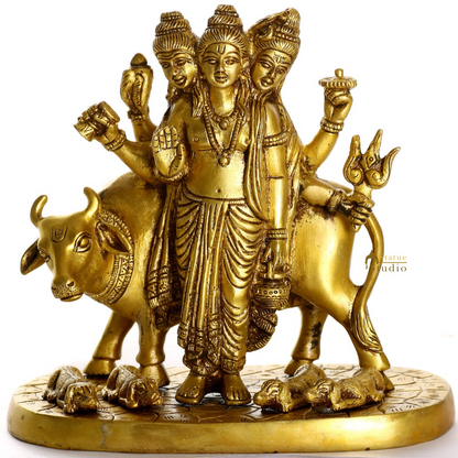 Rare Antique Brass Lord Dattatreya Idol Brahma, Vishnu Shiva Incarnation 8" by vendor-unknown - Hindu Gods