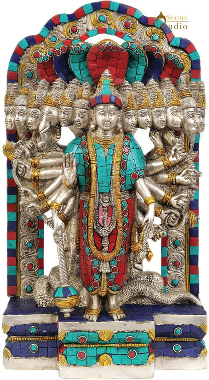Silver Turquoise Coral Inlay Finish Vishvarupa Vishnu (Inlay Statue) 14" by vendor-unknown - Hindu Gods (View 2)
