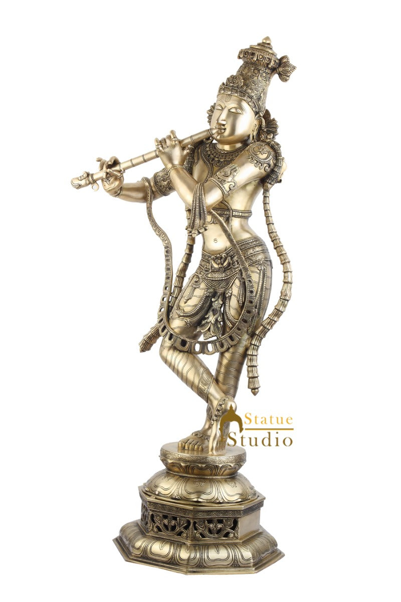 Large Size Brass Masterpiece Hindu Deity Lord Murali Krishna Home Décor 4 Feet - Image 3