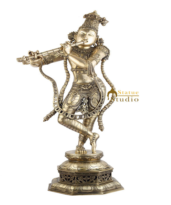 Large Size Brass Masterpiece Hindu Deity Lord Murali Krishna Home Décor 4 Feet - Eco-friendly - Sama Homes