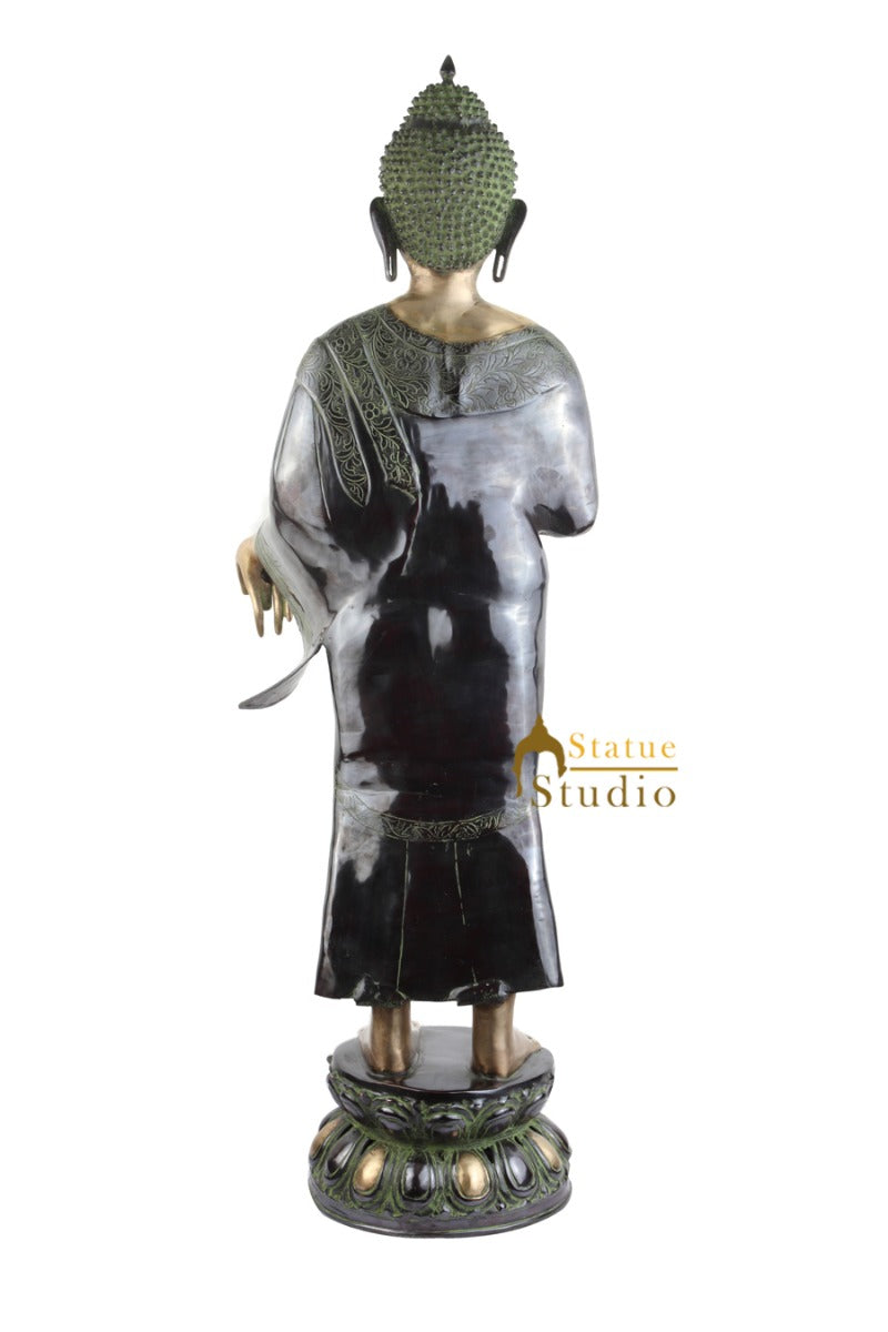 Indian Handmade Antique Brass Bodhisattva Standing Buddha Large Size 4 Feet