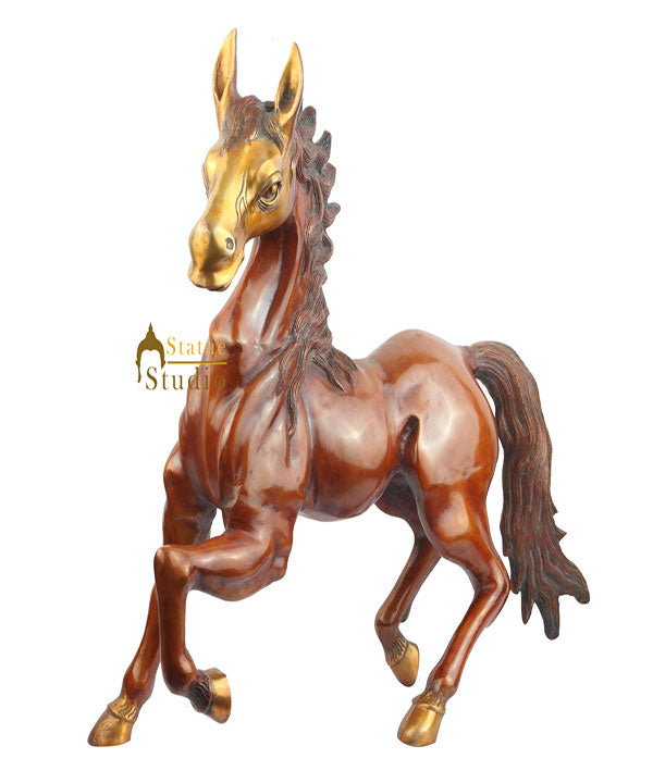 Indian Brass Handicraft Home Garden Décor Animal Horse Large Showpiece 27" - Eco-friendly - Sama Homes