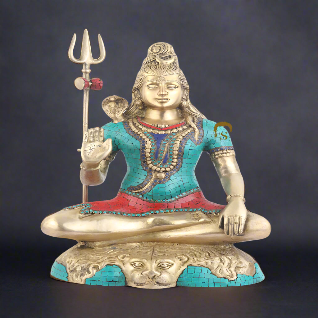 Brass Large Lord Shiva Statue Stone Work For Home Decor 2 Feet