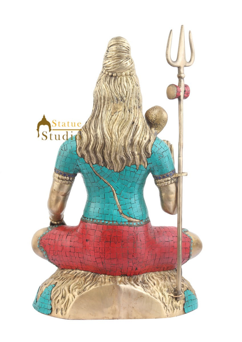 Brass Large Lord Shiva Statue Stone Work For Home Decor 2 Feet