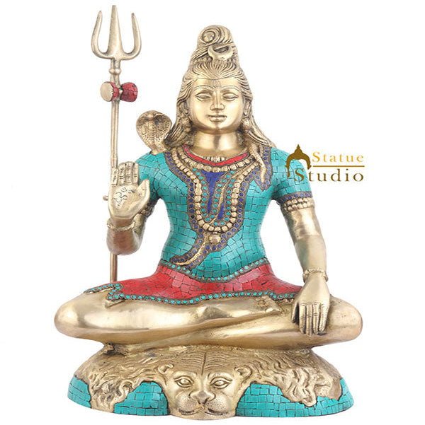 Brass Large Lord Shiva Statue Stone Work For Home Decor 2 Feet