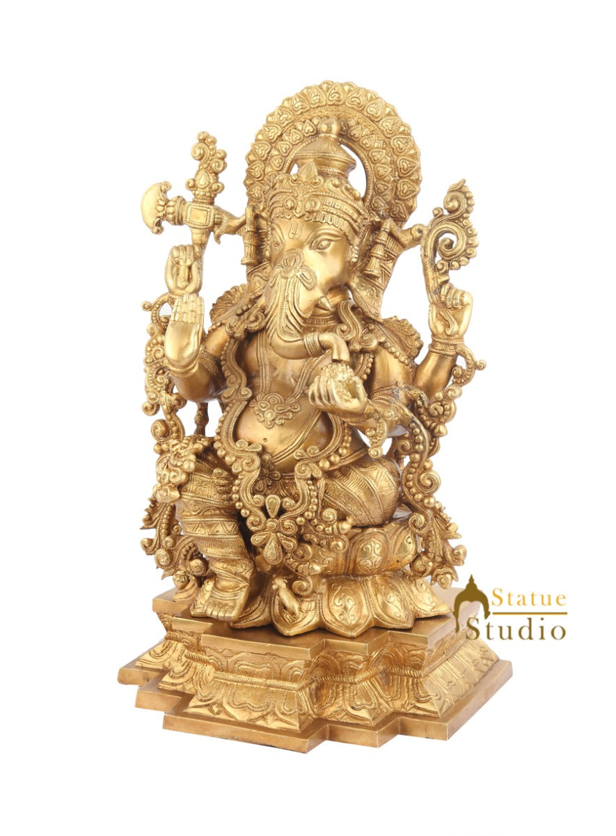 Brass Large Ganpati Bappa Ganesha Idol Handicraft Decorative 1.5 Feet