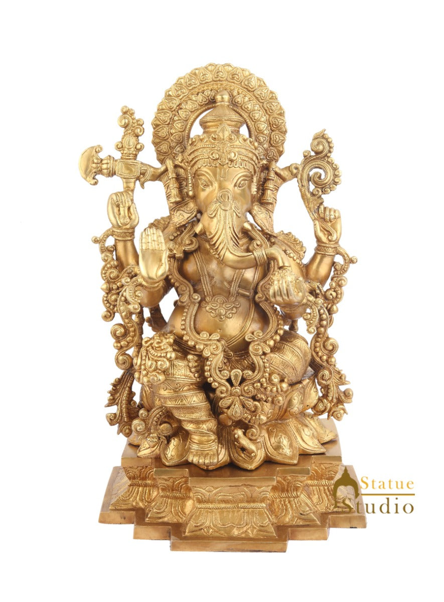 Brass Large Ganpati Bappa Ganesha Idol Handicraft Decorative 1.5 Feet - Image 2