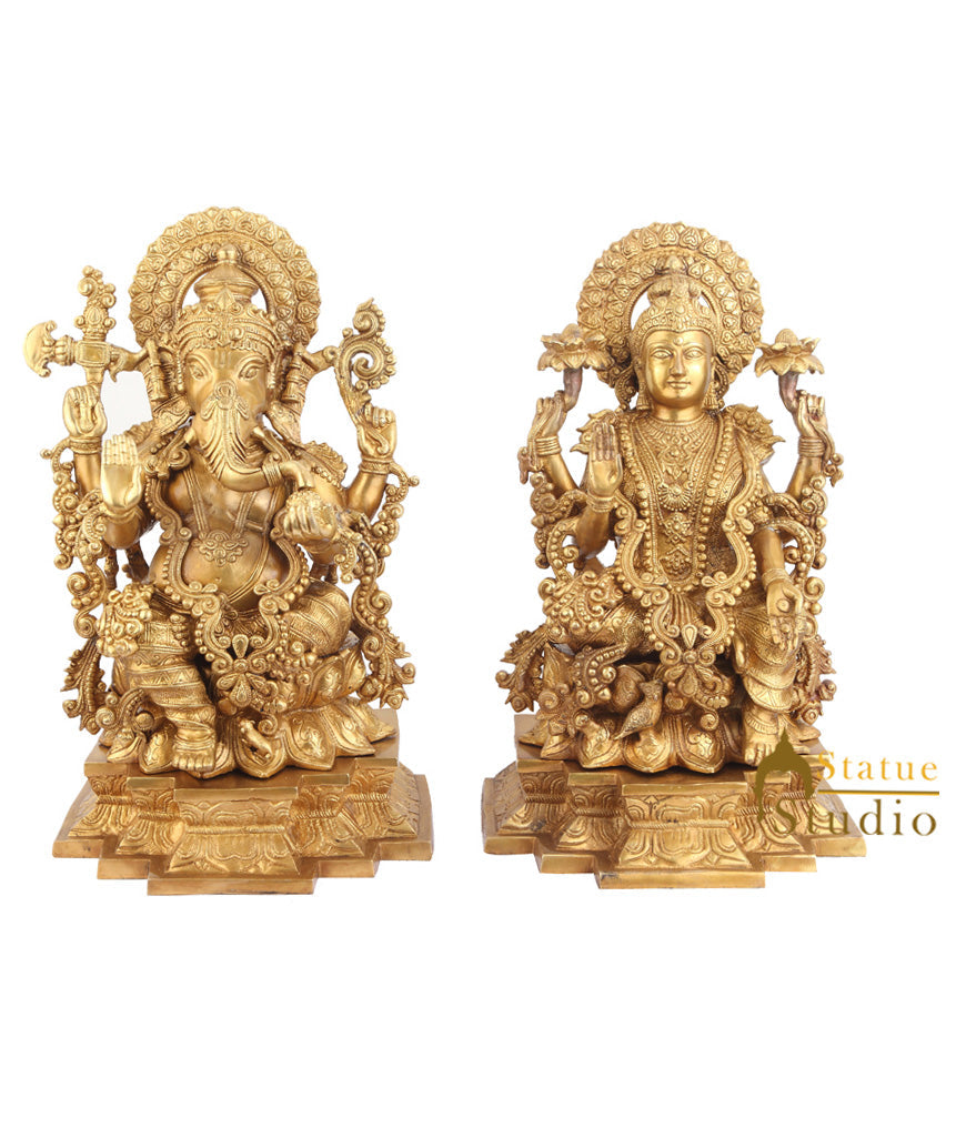 Brass Large Handicraft Decorative Ganesha Lakshmi 1.5 Feet - Eco-friendly - Sama Homes