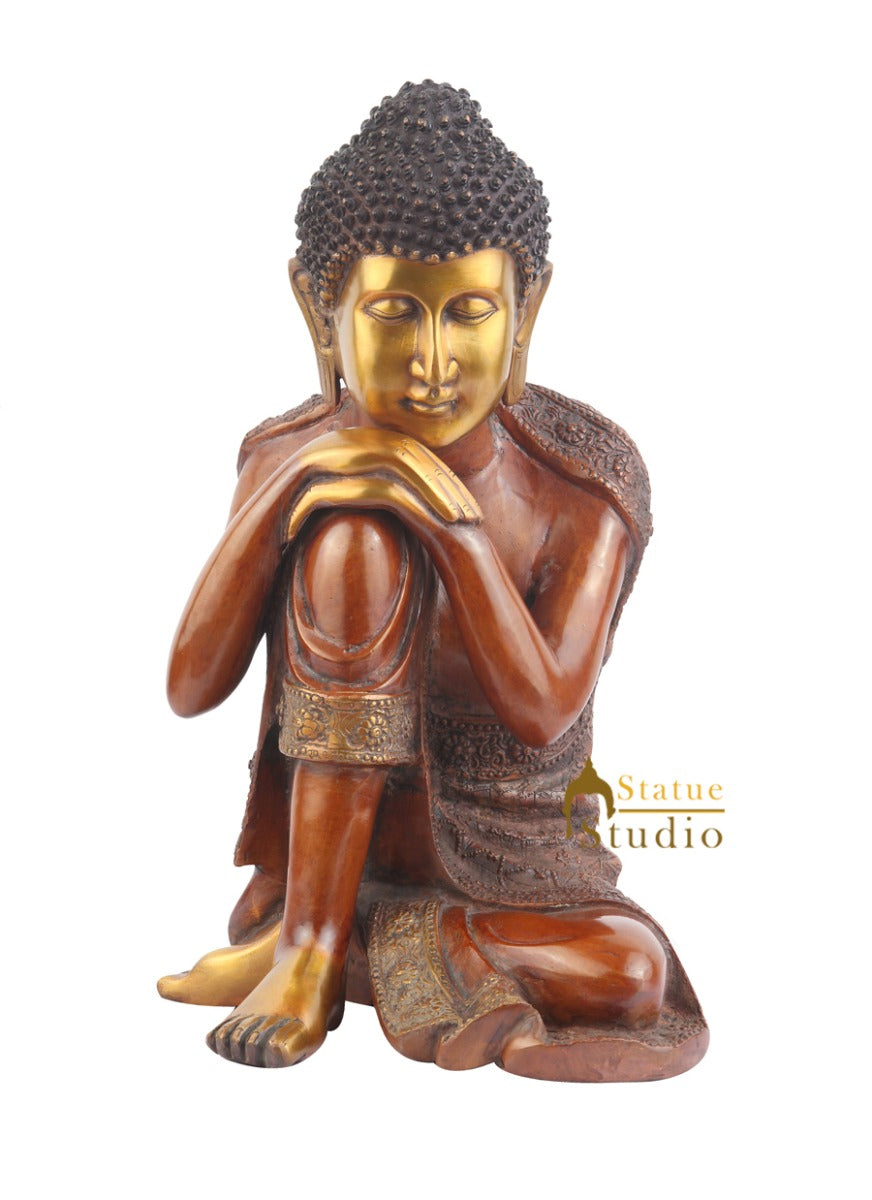 Indian Brass Handicraft Thinking Buddha Home Decorative Item For Sale 1.5 Feet