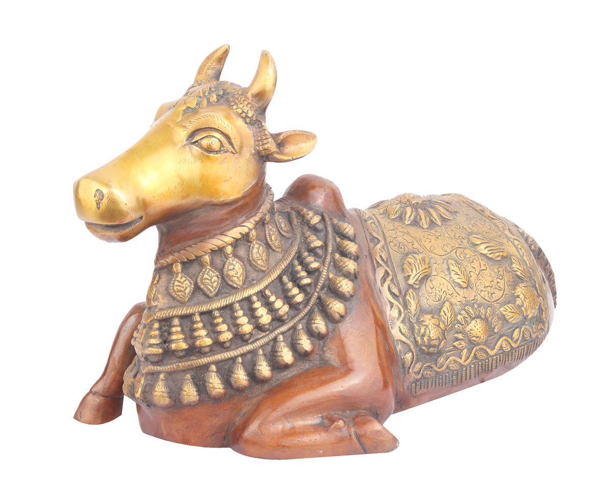Brass Indian Handicraft Hindu Sacred Holy Cow Religious Nandi 21" - Image 3