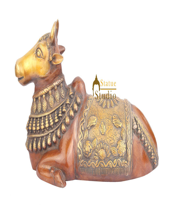 Brass Indian Handicraft Hindu Sacred Holy Cow Religious Nandi 21" - Eco-friendly - Sama Homes