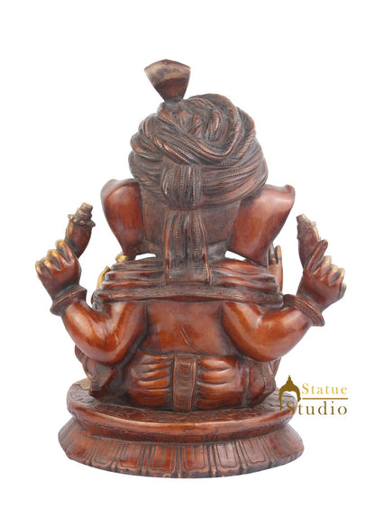 Brass Indian Hindu Ganpati Ji Murti Ganesha Statue With Turban Large Idol 21" by vendor-unknown - Hindu Gods (View 4)