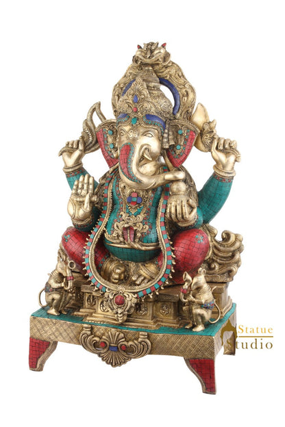 Big Brass Indian Hindu Lord Ganpati Idol Ganesh Ji Vastu Décor Large Statue 33" by vendor-unknown - Hindu Gods (View 3)