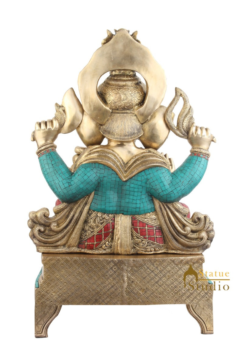 Big Brass Indian Hindu Lord Ganpati Idol Ganesh Ji Vastu Décor Large Statue 33"