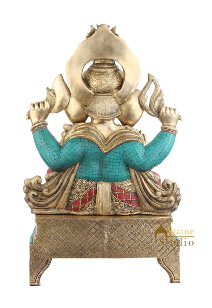 Big Brass Indian Hindu Lord Ganpati Idol Ganesh Ji Vastu Décor Large Statue 33" by vendor-unknown - Hindu Gods (View 4)
