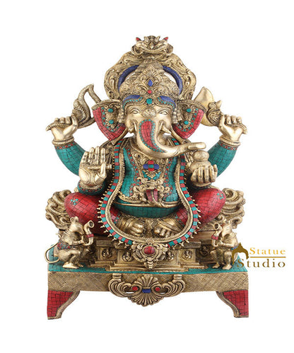 Big Brass Indian Hindu Lord Ganpati Idol Ganesh Ji Vastu Décor Large Statue 33" by vendor-unknown - Hindu Gods
