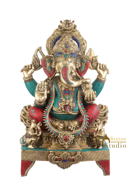 Big Brass Indian Hindu Lord Ganpati Idol Ganesh Ji Vastu Décor Large Statue 33" by vendor-unknown - Hindu Gods (View 2)