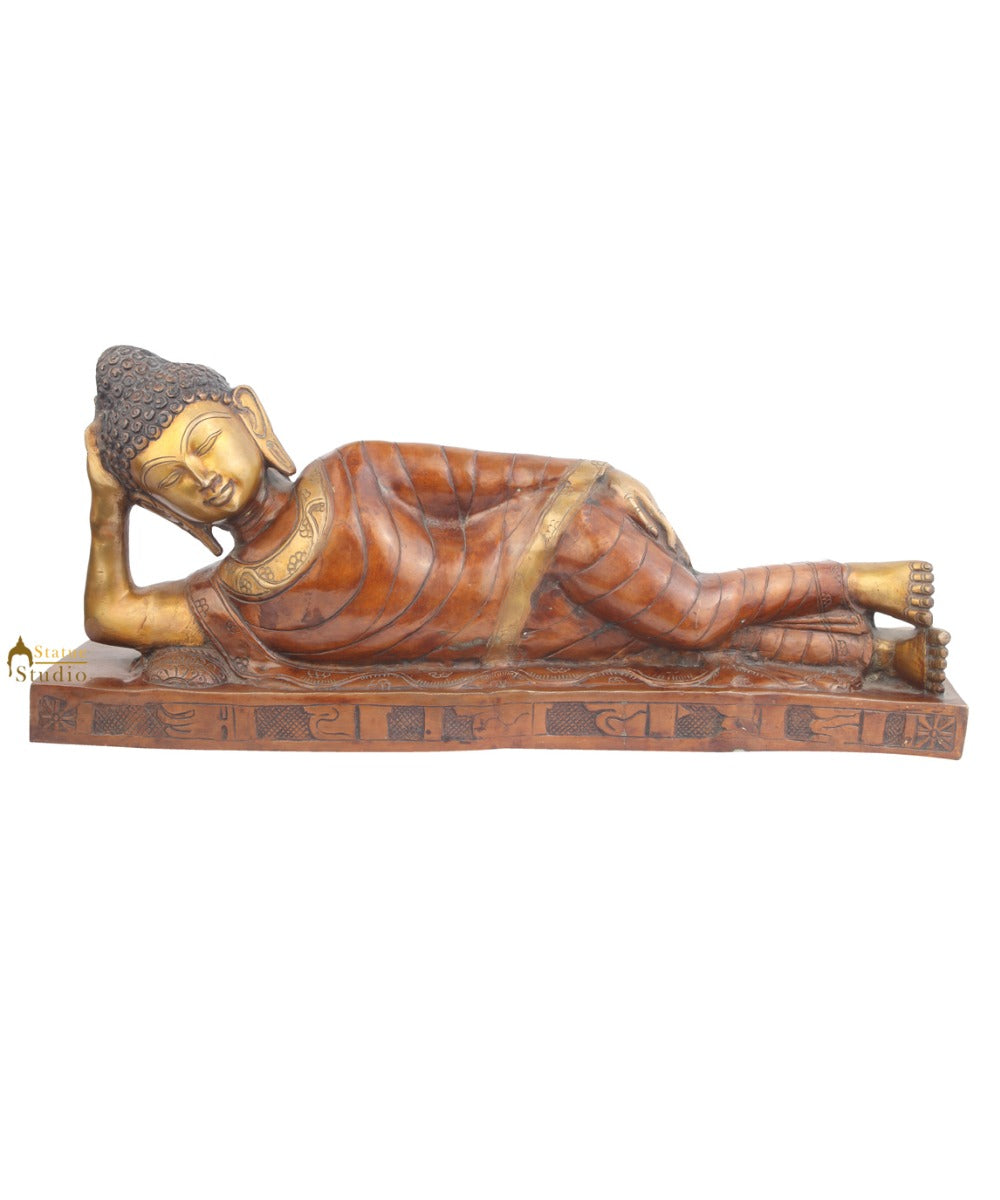 Indian Handicraft Big Sleeping Buddha Large Home Table Décor Gifting Idol 28" - Eco-friendly - Sama Homes