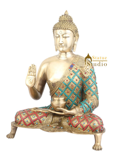 Japanese Buddhist Deity Large Blessing Buddha Turquoise Coral Inlay Sculpture 26" by vendor-unknown - Buddha (View 3)