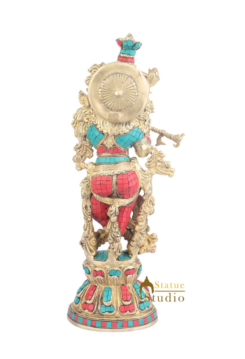 Large Size Brass Hindu Deity Lord Murali Krishna Home Décor Statue For Sale 21" - Image 4