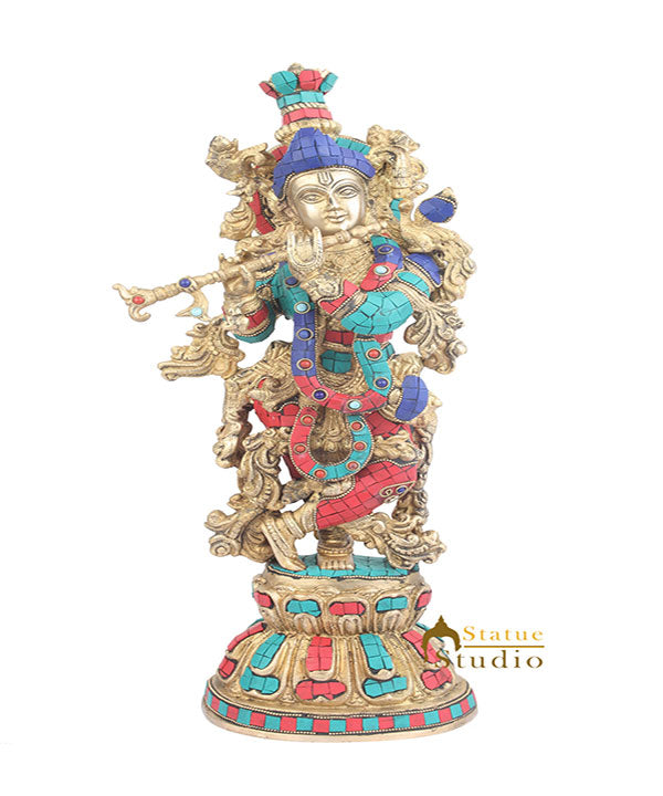 Large Size Brass Hindu Deity Lord Murali Krishna Home Décor Statue For Sale 21" - Eco-friendly - Sama Homes