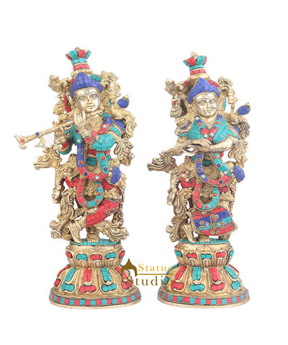 Large Size Brass Hindu Deity Radha Krishna Idol Home Décor Statue For Sale 21" by vendor-unknown - Hindu Gods