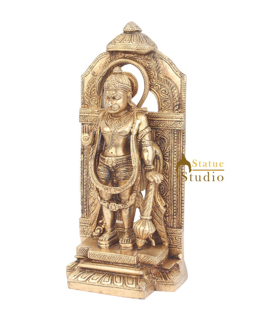 Brass Standing Hanuman Idol With Temple Arch For Home Decor 9" - Image 3