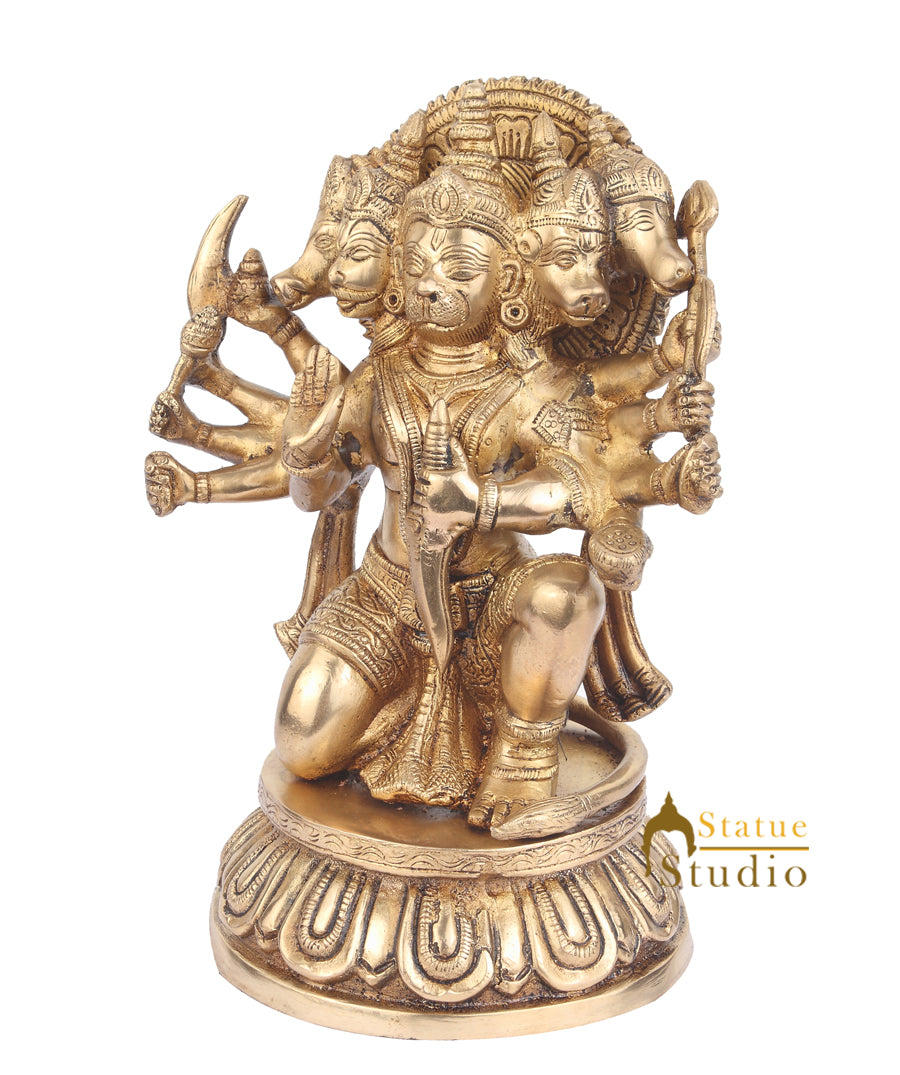 Brass Panchmukhi Hanuman Idol On Round Base For Home Decor 11" - Image 3