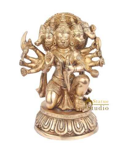 Brass Panchmukhi Hanuman Idol On Round Base For Home Decor 11" by vendor-unknown - Hindu Gods (View 2)