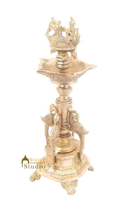 South Indian Style Brass Bird Oil Diya Lamp Stand Diwali Gifting Décor 13" by vendor-unknown - Spiritual (View 3)