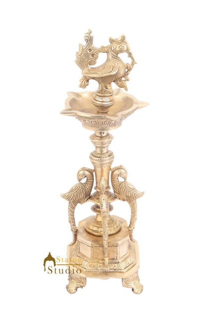 South Indian Style Brass Bird Oil Diya Lamp Stand Diwali Gifting Décor 13" by vendor-unknown - Spiritual (View 4)
